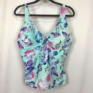 Nanette Lepore Women's Sz 12 Blue Floral Tankini Swimsuit Top Coastal Beachy EUC